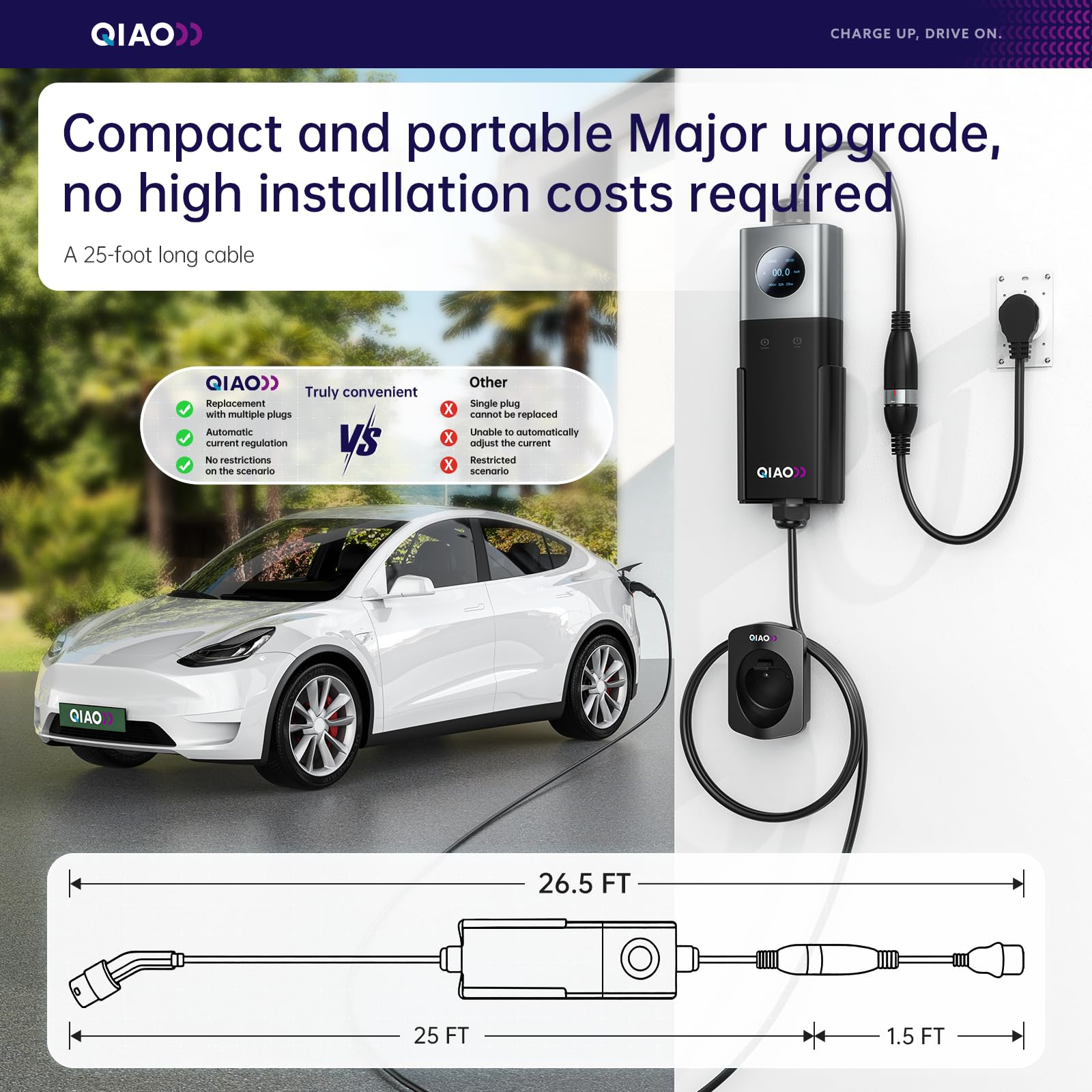 QIAO Level 2 EV Charger SAE J1 - огляд і ціна Portable Ev Charger